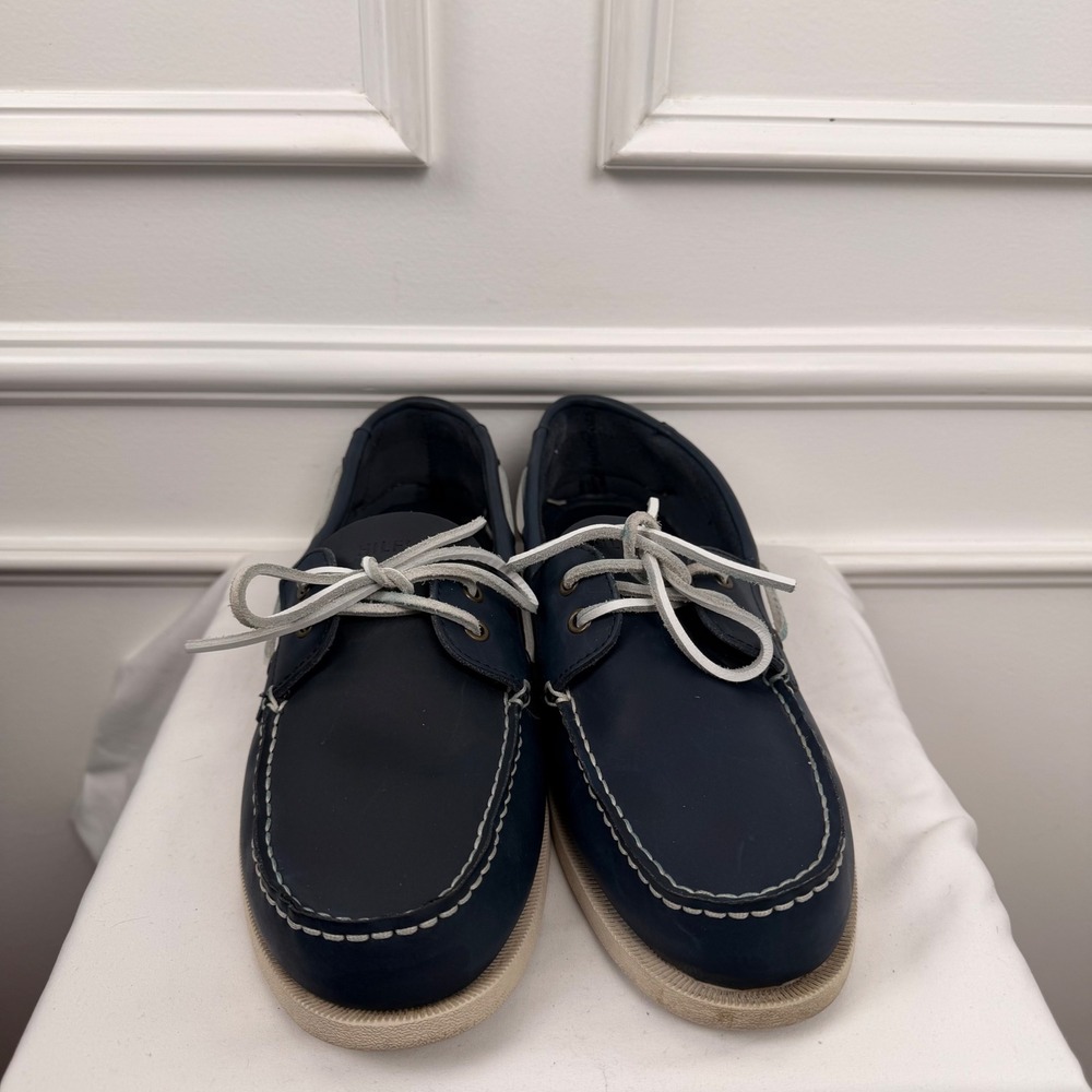 Tommy Hilfiger Mens TMBOWMAN Navy Blue Leather Boat Shoes Nautical Loafers 12